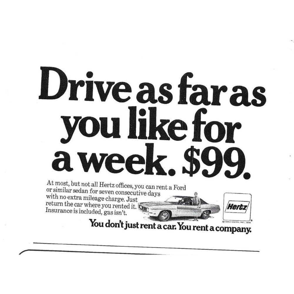 Hertz Rental Car Ford Sedan Advertisement 1970s Vintage Print Ad 4 in